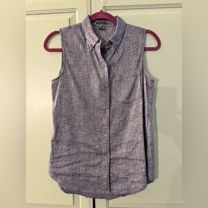 Theory Sleeveless Blue Linen Top